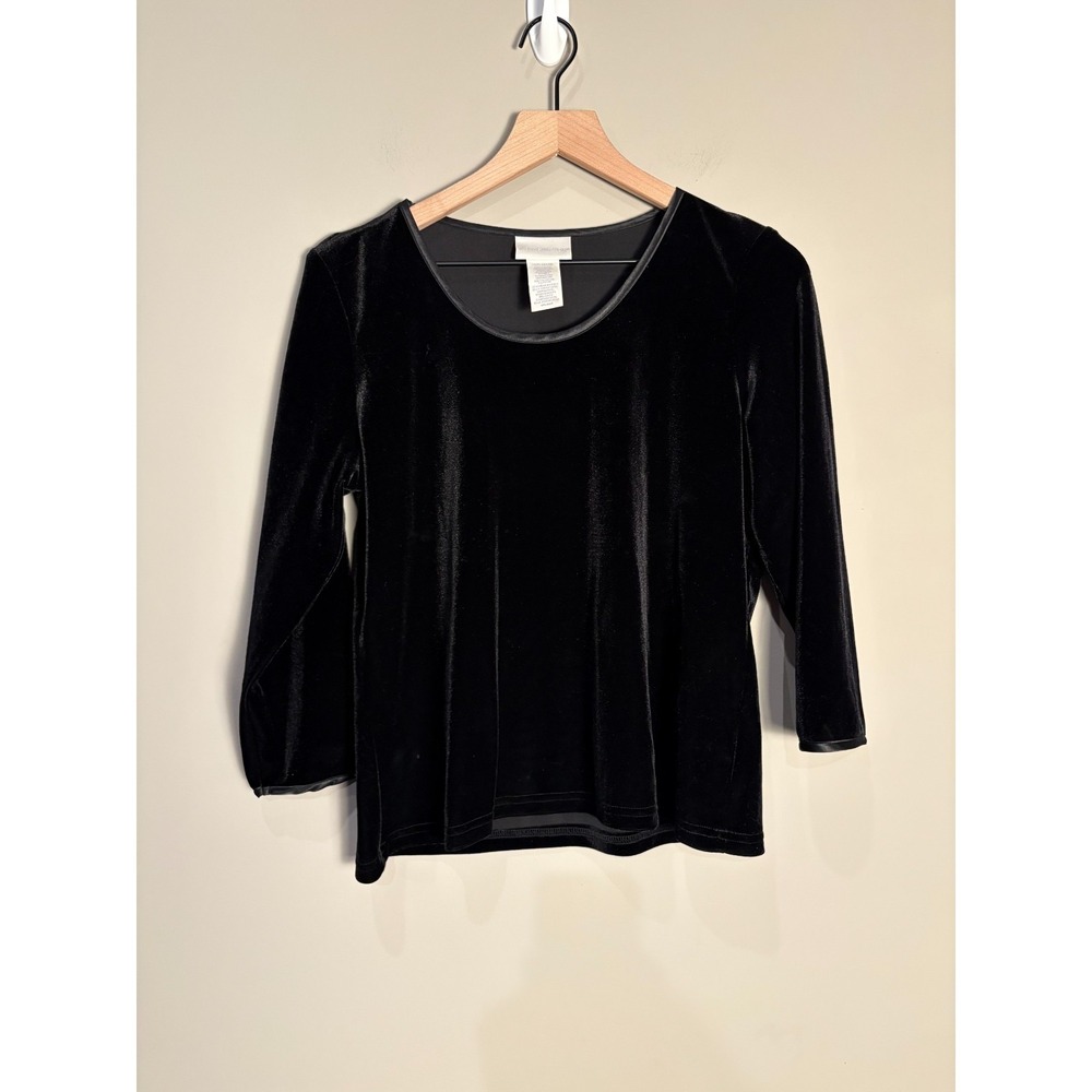 Worthington Womens Black 3/4 Sleeve Witchy Goth Vamp Velvet Stretch Top Size L